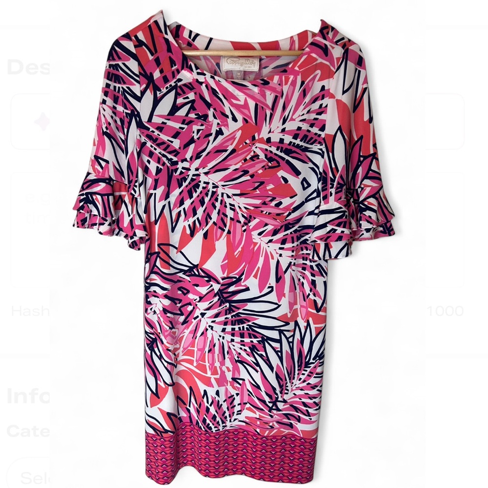 NWT Pappagallo Coral Multi Tropical Midi Dress Size M Ruffled Sleeves